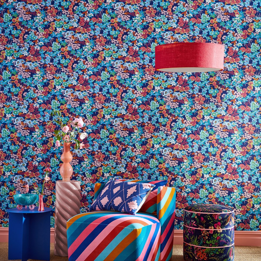 Wildflower Meadow Wallpaper 113050 by Harlequin X Sophie Robinson in Lapis Carnelian Aquamarine